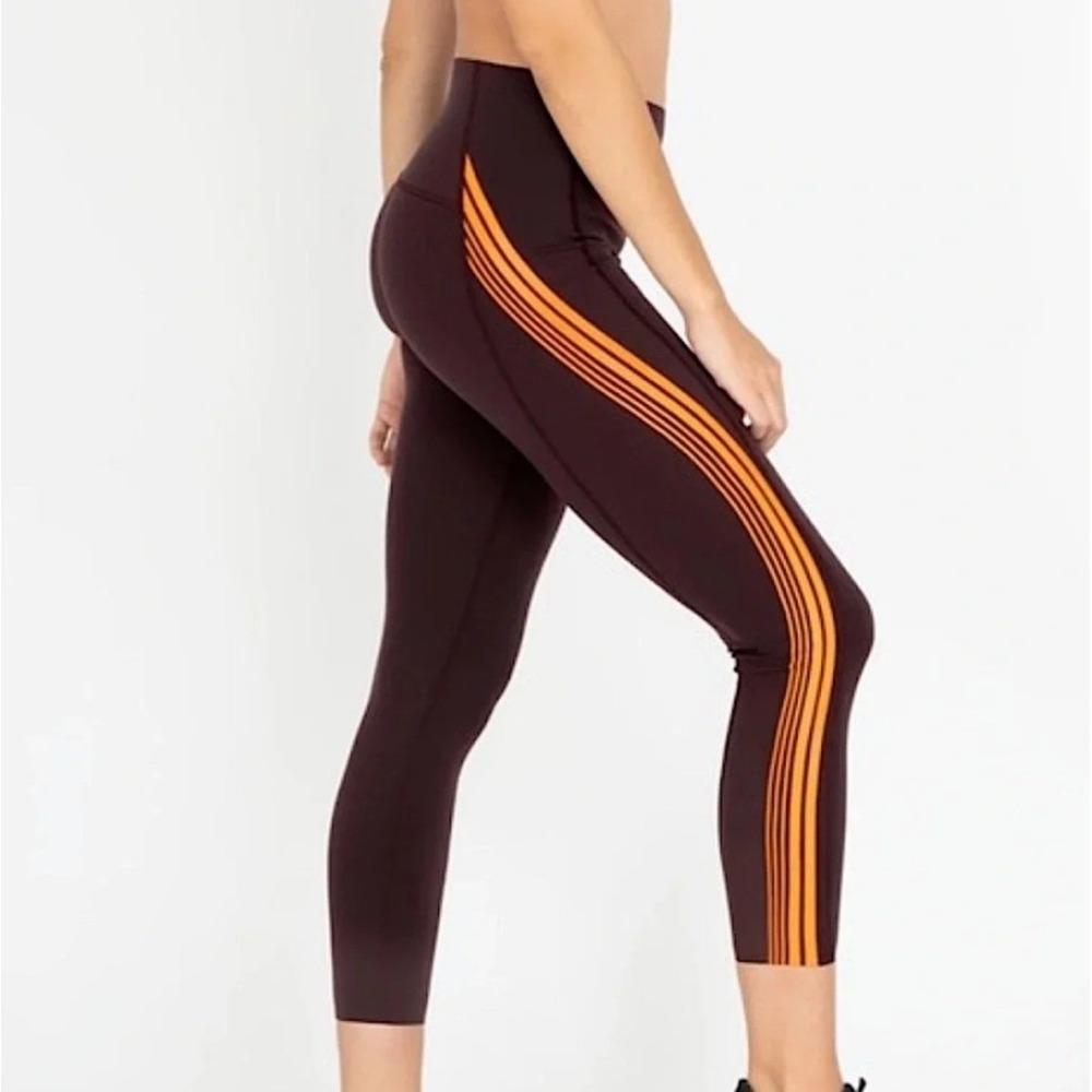 Spanx Leggings Womens XL Wine Orange Stripe Contour Athleisure Yoga